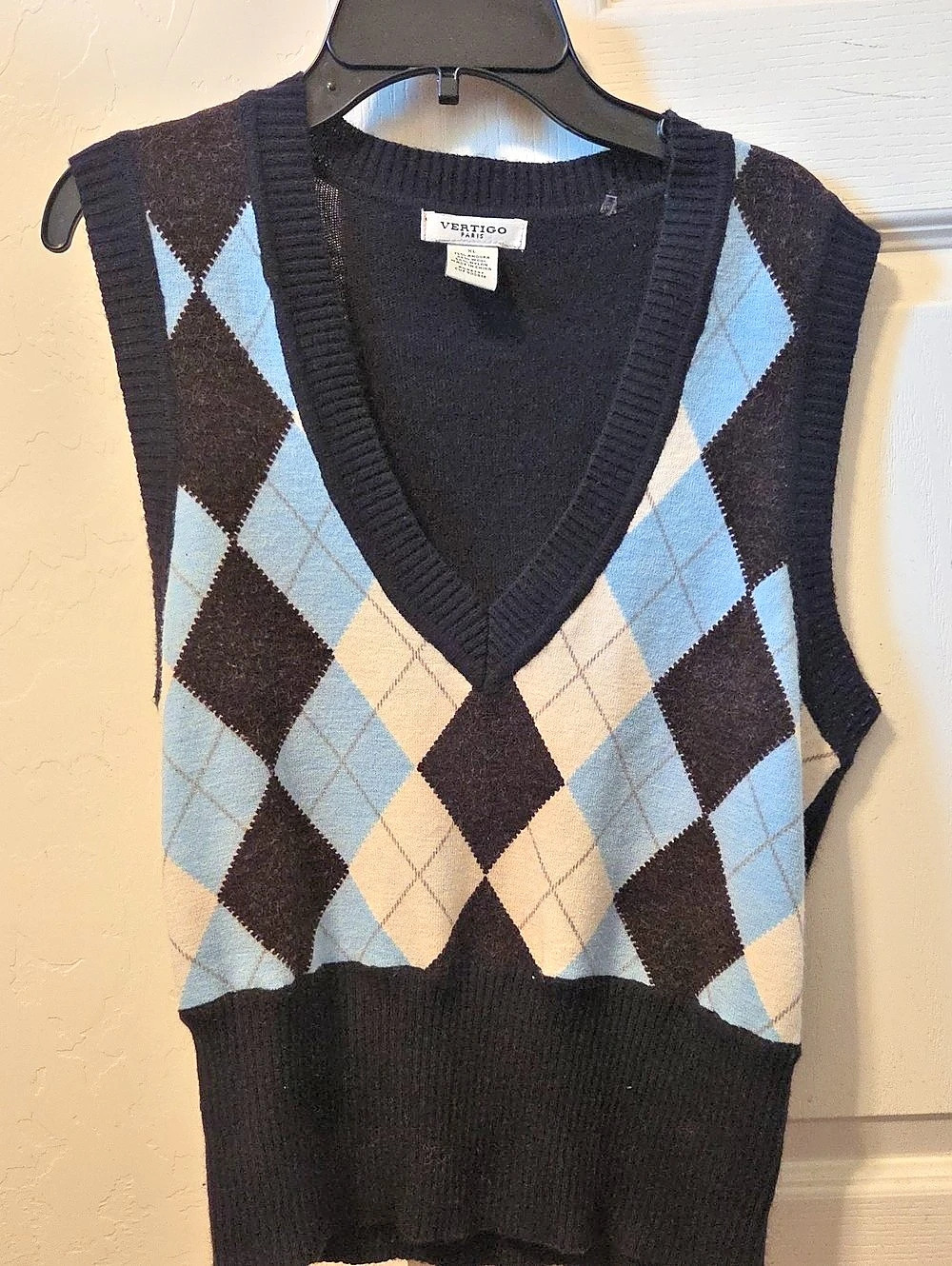 Vertigo Paris Argyle V-Neck Sweater Vest XL